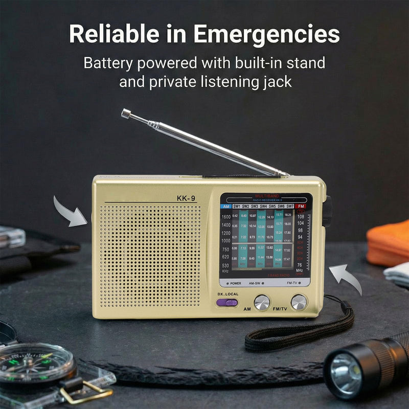 Shortwave Radio AM FM SW WB Portable Battery Operated Radio with Headphone Jack, Clear Sound Reception (Gold) Gold