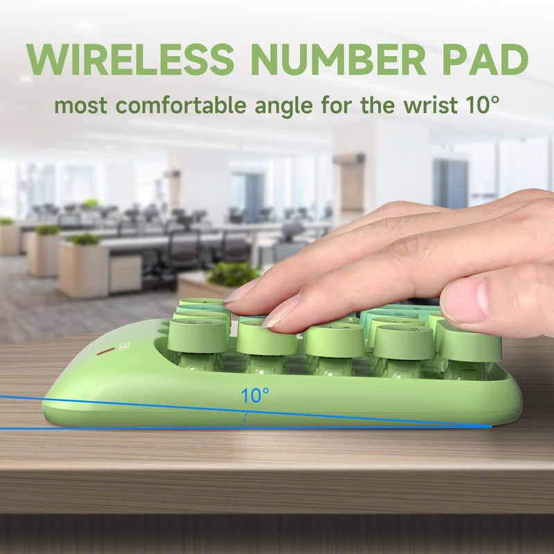 MOFII Wireless Number Pads - Green Numeric Keypad 18 Keys USB 2.4G Round Keycap Colorful Extensions Keypads, Financial Accounting Portable Numpad 10 Key for Laptop/PC/Notebook/Surface Pro