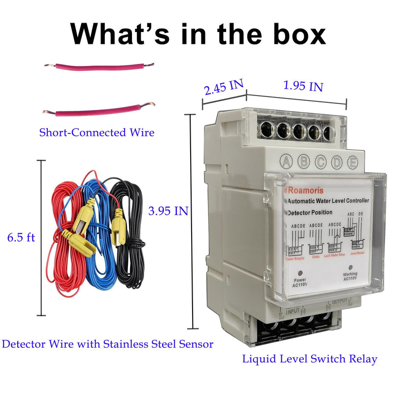 Automatic Water Level Controller,Liquid Level Sensor ,Auto 110V Pump Float Switch Relay ,Pump Control with 6.5ft Detector,4 Modes NC01 AC 110V