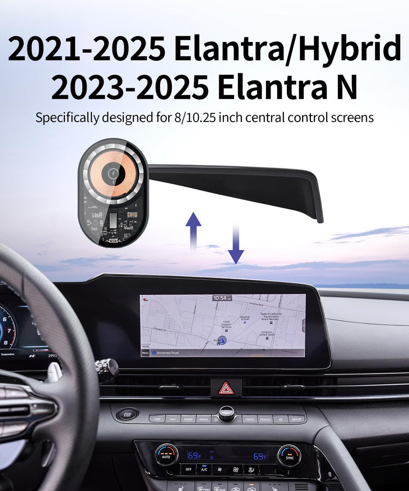 Wireless Charging car Phone Holder for Hyundai Elantra/Hybrid 2021-2025/Elantra N 2023-2025 Accessories 8/10.25 inch Screen Fixed Clip,360° Rotation car Phone Mount Compatible with MagSafe