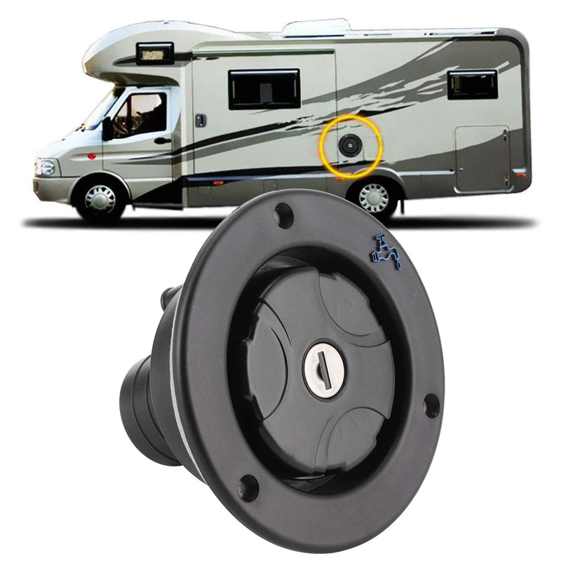 Water Inlet, Leakproof Black Water Filler RV Water Filling Resistant Lockable Water Filling Port with 2 Keys for Motorhome for RV