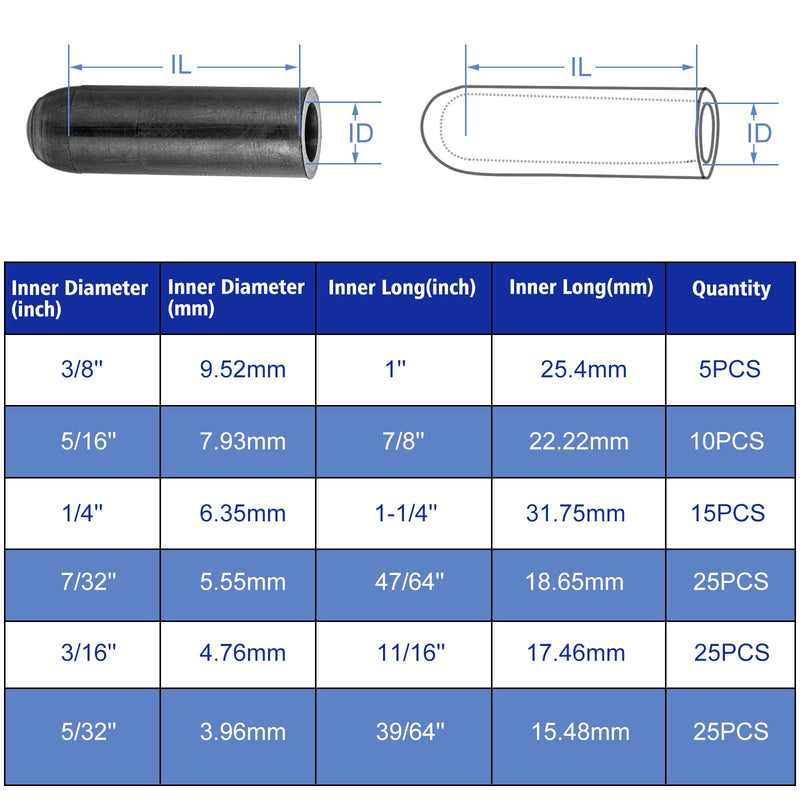BUSY-CORNER 105 Pieces Vacuum Cap Assortment Kit, Dropper ID 3/8'' 5/16'' 1/4'' 7/32'' 5/32'' 3/16'', Hose Caps Kit for Car Carburetor Manifold