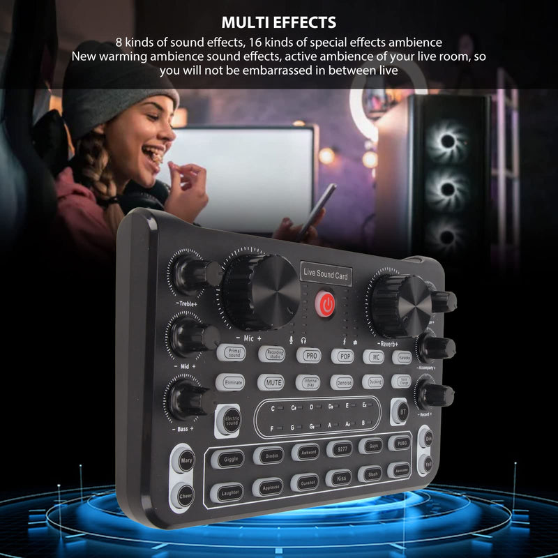 Live Sound Card, Clear Sound Karaoke Recording Mobile Audio Mixer, Adjustment Noise Reduction Gaming Audio Mixer for Live Broadcast, Karaoke, Recording, Voice Chatting