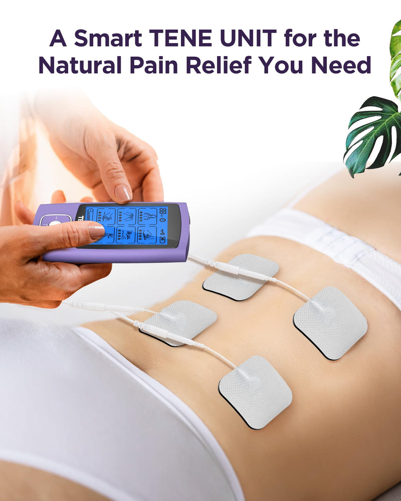 TENKER TENS Unit Muscle Stimulator, 24 Modes TENS EMS Machine for Shoulder, Sciatica, Back Pain Relief, Rechargeable Electronic Pulse Massager with 2"x2" and 2"x4" Electrode Pads A-purple