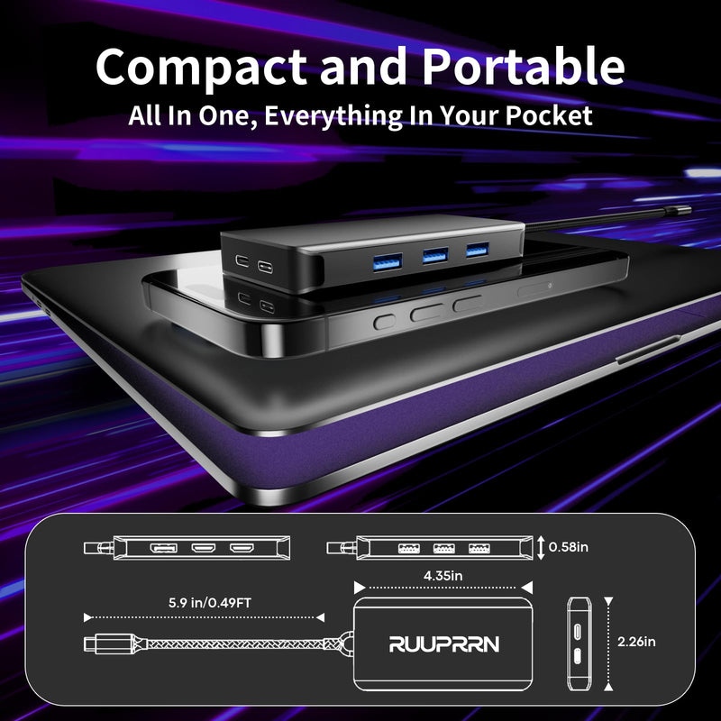USB C Docking Station Dual Monitor, Laptop Docking Station 3 Monitors | Triple 4K Display with 2 HDMI, DisplayPort, 5Gbps USBA/C 3.0, 100W PD, USB 3.0 Dock Dongle for Dell, HP,MacBook, Surface