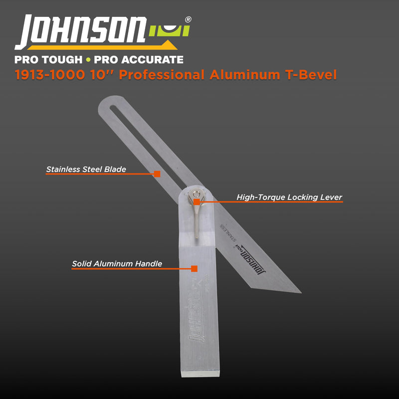 Johnson Level & Tool 1913-1000 Professional Aluminum T-Bevel, 10", Silver, 1 T-Bevel