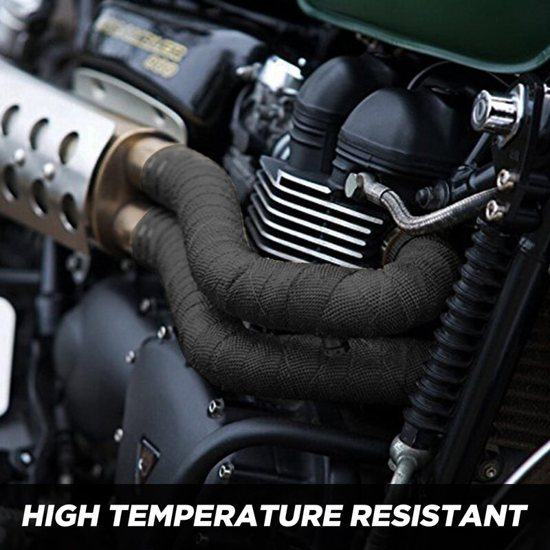 Exhaust Heat Wrap,2”x 16 Ft, Motorcycle Fiberglass Heat Shield Tape With Stainless Ties, Black Black 2''x16'