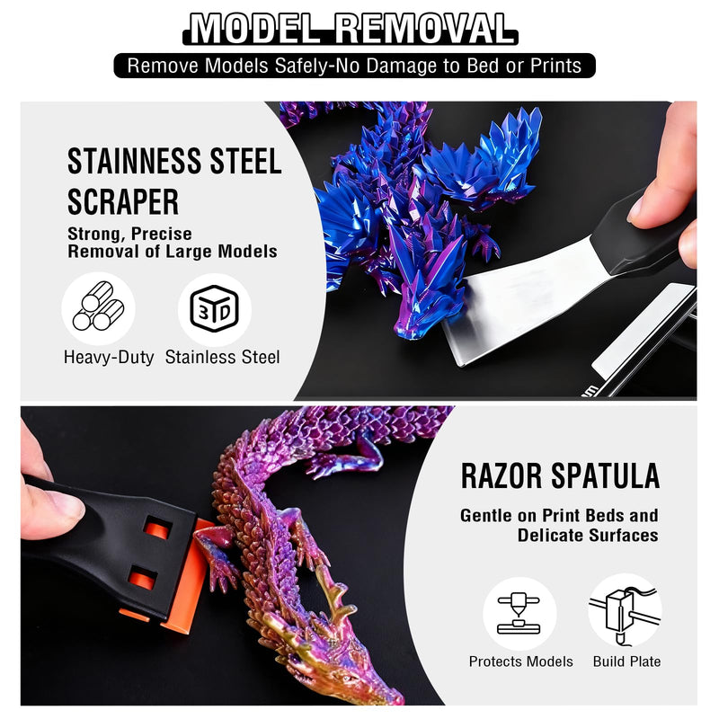 52-in-One 3D Printer Tools Kit, Professional 3D Printer Accessories & Maintenance Set for All FDM/SLA Printers, Deburring Tool, 3D Printer Nozzles, Scrapers, Files Set, PTFE Tube Cutter, Storage Bag Plus-purpose Kit