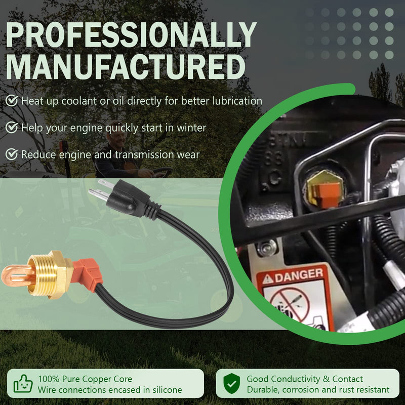 AR87167 Engine Block Coolant Heater Kit with AR8767 Heater Element & AR87168 Power Cord, for John Deere 1025R 110 2210 2305 4210 445 X495 XUV Gator 850D 855D 855M 865E Tractors