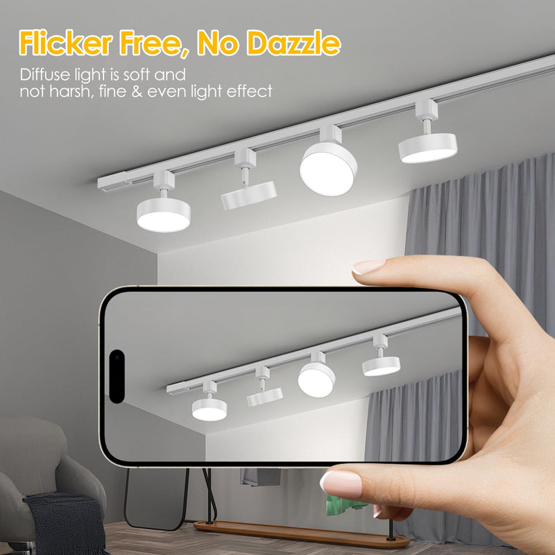 Diffuse LED Track Lighting Heads H Type Track Light Heads Dimmable Kitchen Track Lighting Fixtures Ceiling, Compatible with H Track Rails - Flicker Free CRI90+ 3000K 12W 1000lm, 3 Pack White