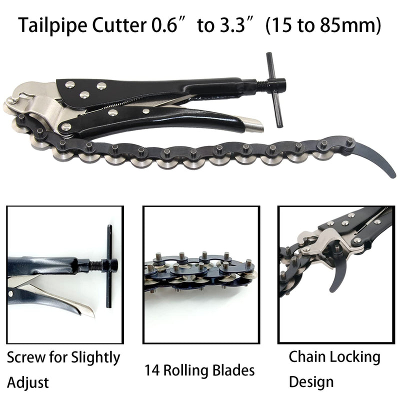 MacWork Exhaust Pipe Cutter, 0.6" to 3.3" Tailpipe Cutter, Chain Exhaust Cutter, Rolling Blade Design for Easy Cutting - Can Be Used as PVC Cutter or Copper Pipe Cutter