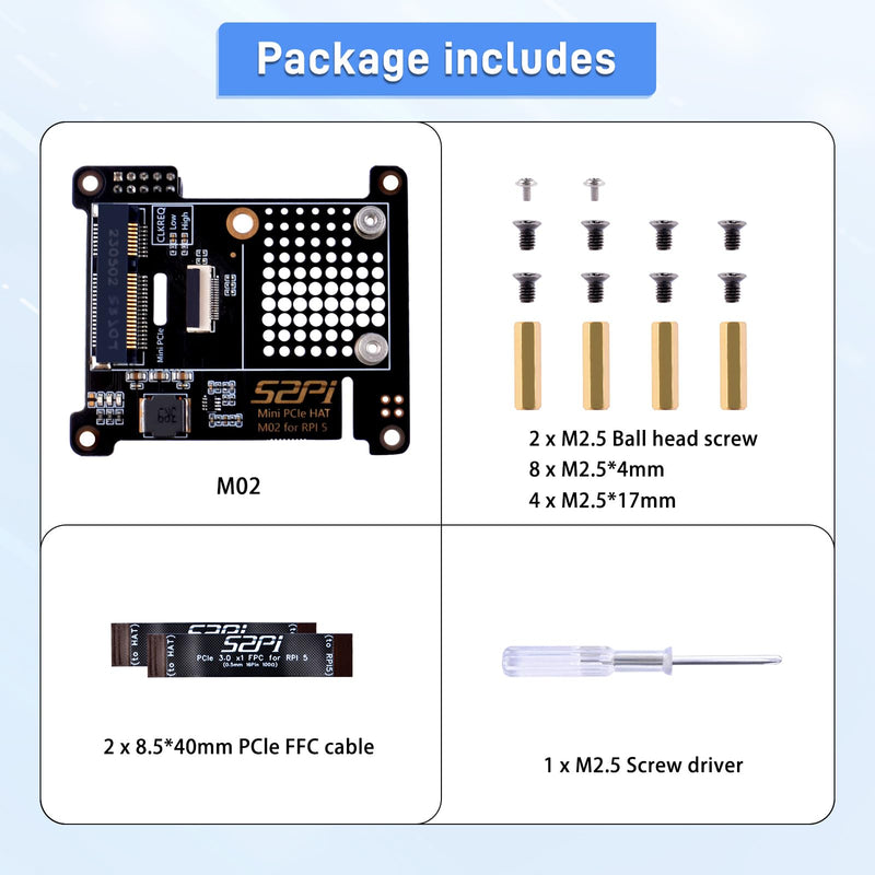 GeeekPi PCIe Express to Mini PCIe HAT M02 for Raspberry Pi 5, Support All Mini PCIe Devices Network Cards Mini PCIe Adapter