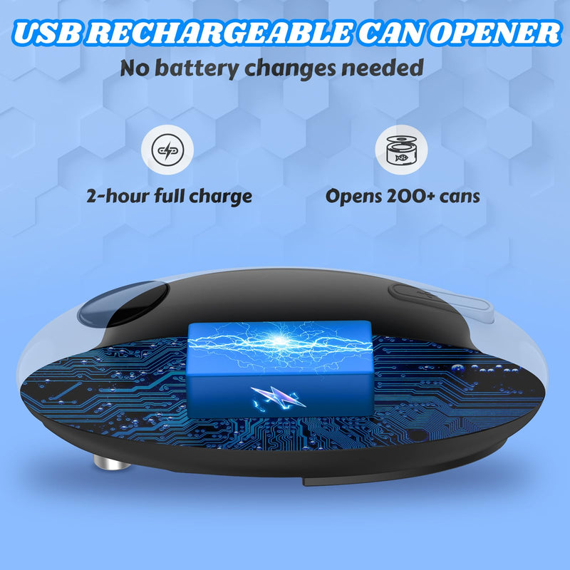 USB Rechargeable Electric Can Opener - Battery Operated, One Touch Auto Operation, Magnetic Lid Holder & Smooth Edge Cutting, Cordless & Hands Free Tin Opener for Seniors, Works with All Standard Cans Black