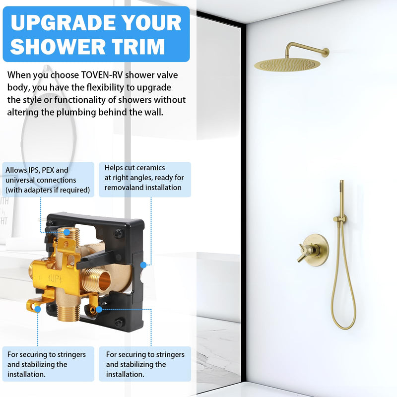 R10000-UNBX MultiChoice Universal Shower Valve Body, Rough-in Tub and Shower Valve Compatible with Delta 13/14, 17, 17T Series Trim Kits, 1/2-Inch Universal Inlets for PEX, Copper, CPVC R10000-UNBX