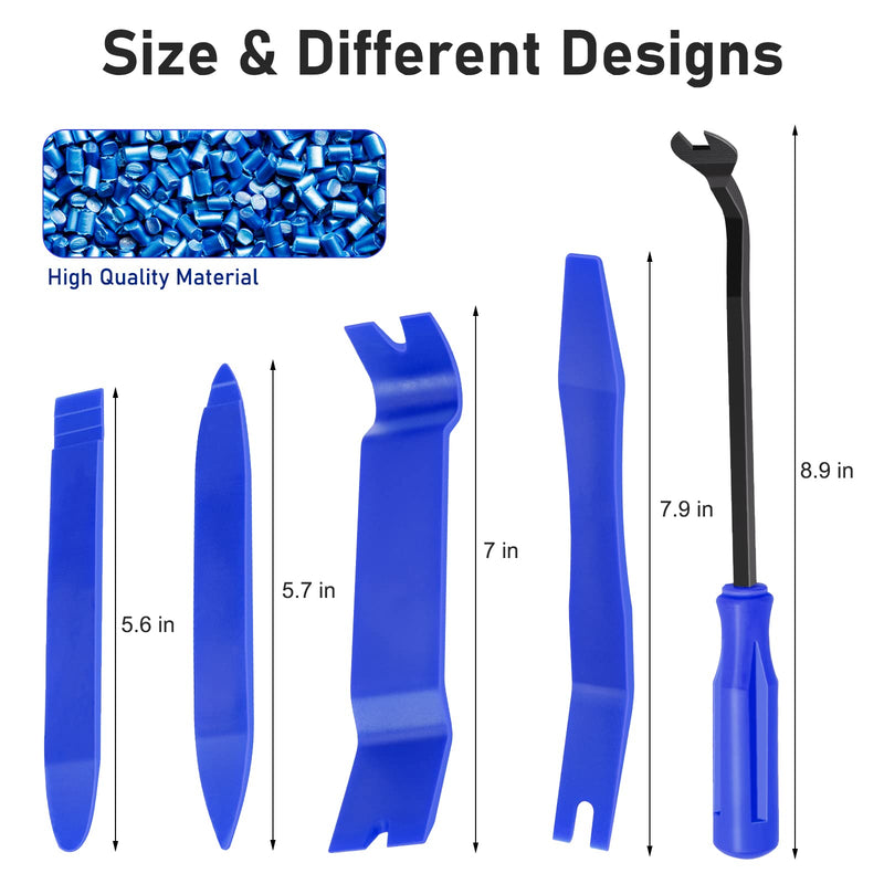 GLK Auto Trim Removal Tool Set, 5pcs Plastic Pry Tool Kit, Auto Trim Tool, Prying Tool, Car Door Panel Clip Revmoal Tool, Fasteners Remover Blue