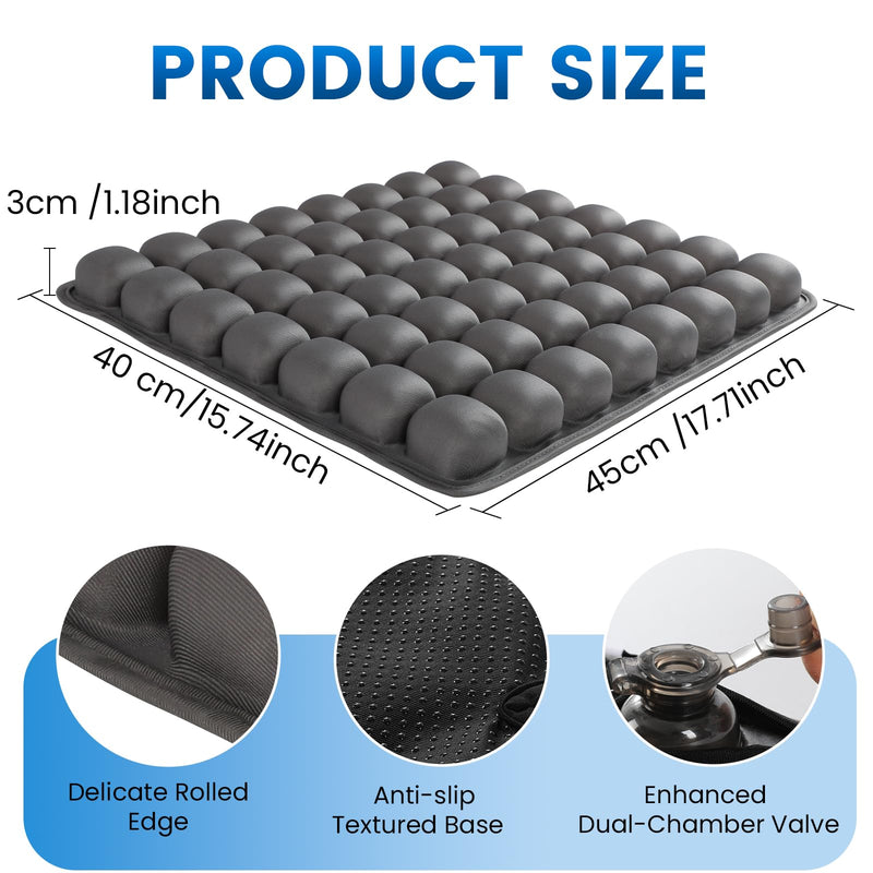 JOYMAY Travel Seat Cushion Inflatable Seat Cushion 56 Ergonomic Air Cell 3D Air Seat Cushions Adjustable Inflatable Portable Airplane seat Cushion for Wheelchair, Car, Office, Home Living (Grey) Grey