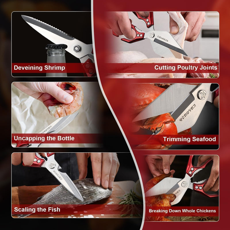 Dream Reach Kitchen Shears Set - Heavy Duty Kitchen Scissors for Food with Ergonomic Handle, Poultry shears for Chicken, Meat, Seafood, Bone Cutting, Gift Box Included Red
