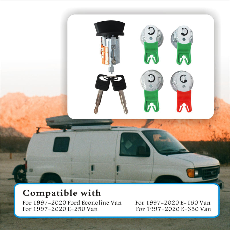 Ignition Switch Lock Cylinder&Keys W/ 4 Door Lock Cylinder, Compatible with Ford Econoline/E150/E250/E350 Van 1997-2020, Replace# LC6177, 703369, 597638
