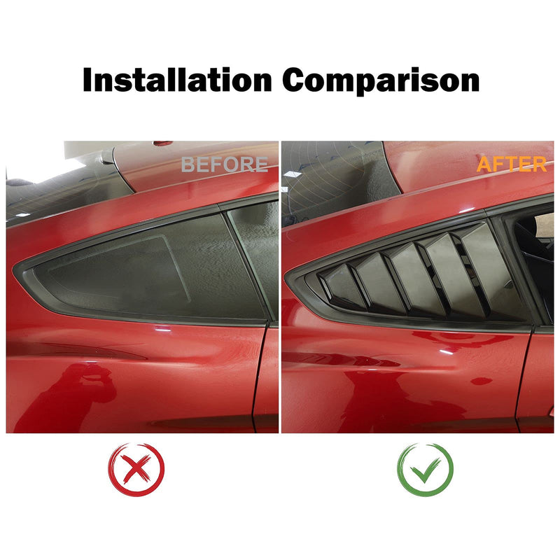 RT-TCZ Rear Quarter Side Window Scoop Louvers Sun Shade Cover Wind Vent Air Deflector Decoration Exterior Accessories for Ford Mustang 2015-2022,2PCS (Black) Black