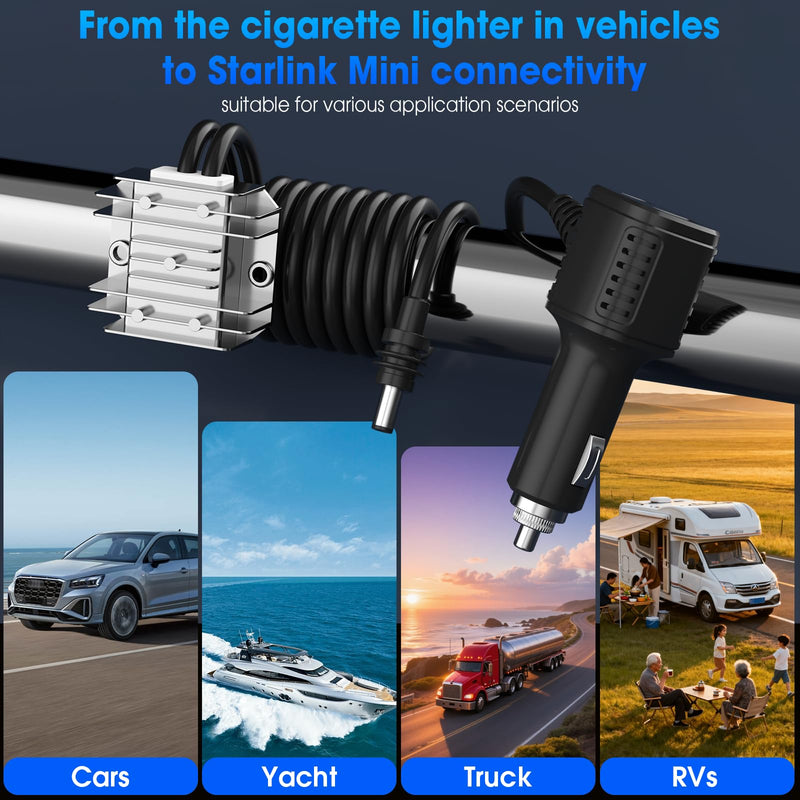 Starlink Mini 105W Car Charger, 12V/24V to 30V DC-DC Step-Up Booster, Stable Regulated 30V Output with Real-Time Voltmeter, Waterproof Power Cable for Starlink Mini Satellite System