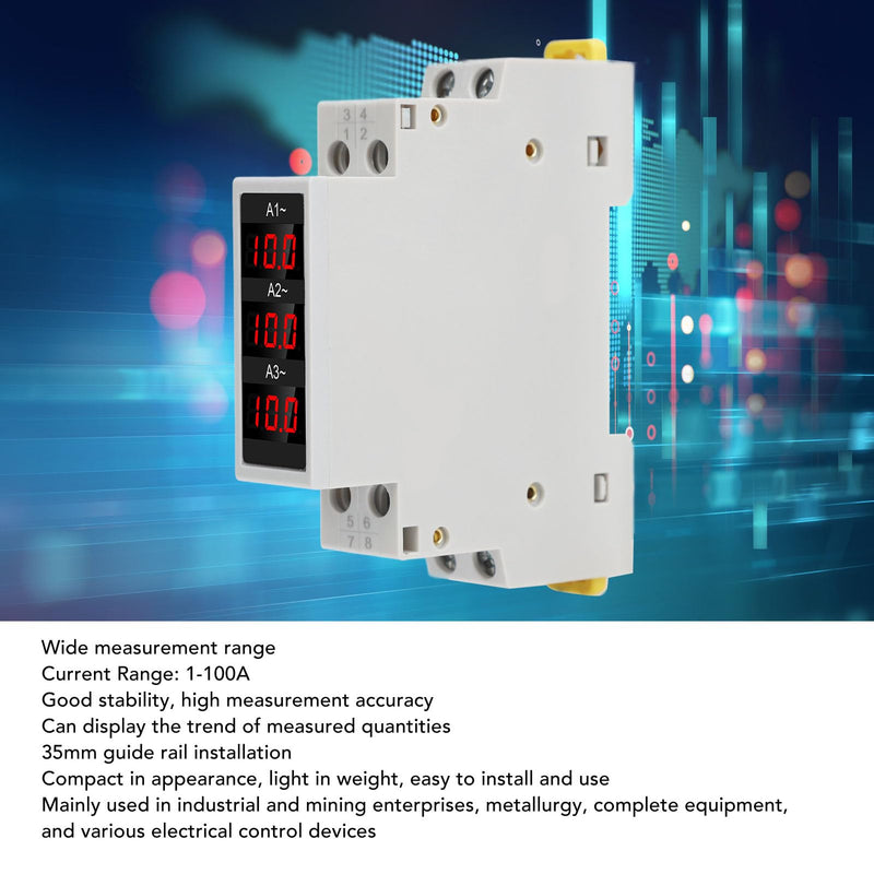 3 Phase Din Rail Voltmeter Ammeter, AC 80‑500V 1‑100A Digital Energy Meter with 3 Sensors, Voltage Current Power Meter Electricity Tester Multimeter Current Power Tester