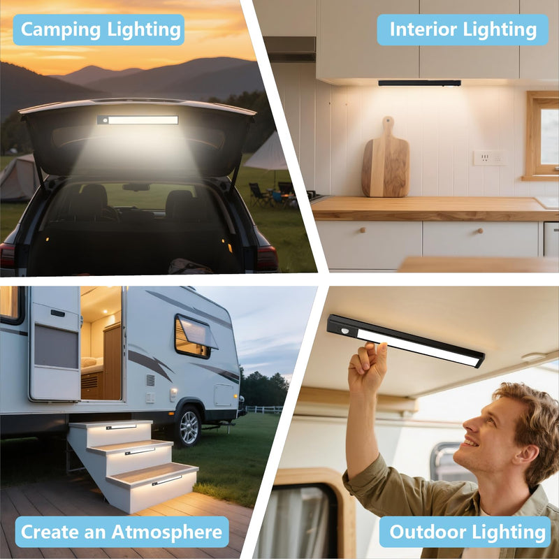 2 Pack Motion Activated RV Step Lights, USB Rechargeable 48 LED Rv Light Camping Camper Lights Adjustable 3 Color for Motorhome Travel,Travel Trailers, Camper (Black) Black 48LED(2pack)