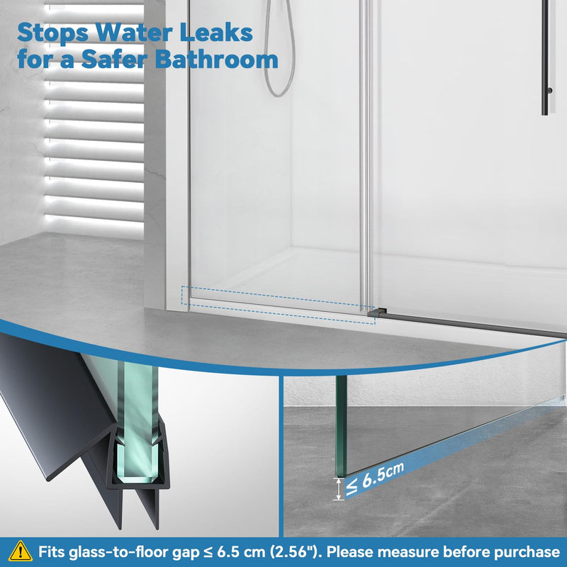 Shower Door Bottom Seal Strip, 2PCS Seal Strip, Clear PVC, 36" Length, Fits 10mm Thick Glass, Prevents Leaks, Easy Installation, No Adhesive Required (Black, 36in for 3/8"(10mm)) Black 36in for 3/8"(10mm) Door