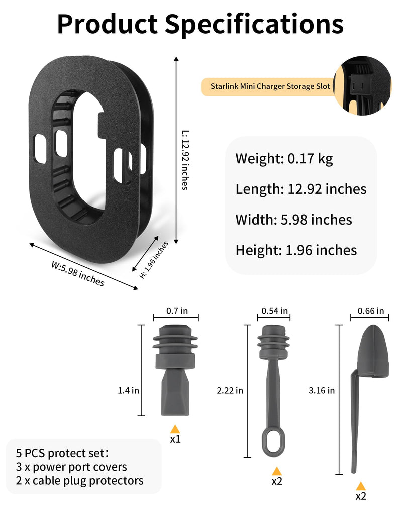 Starlink Mini Cable Management & Silicone Cable Caps Set | Waterproof and Dropproof Starlink Mini Accessories for RVs, Homes, Offices, Outdoor, Easy Storage and Organization