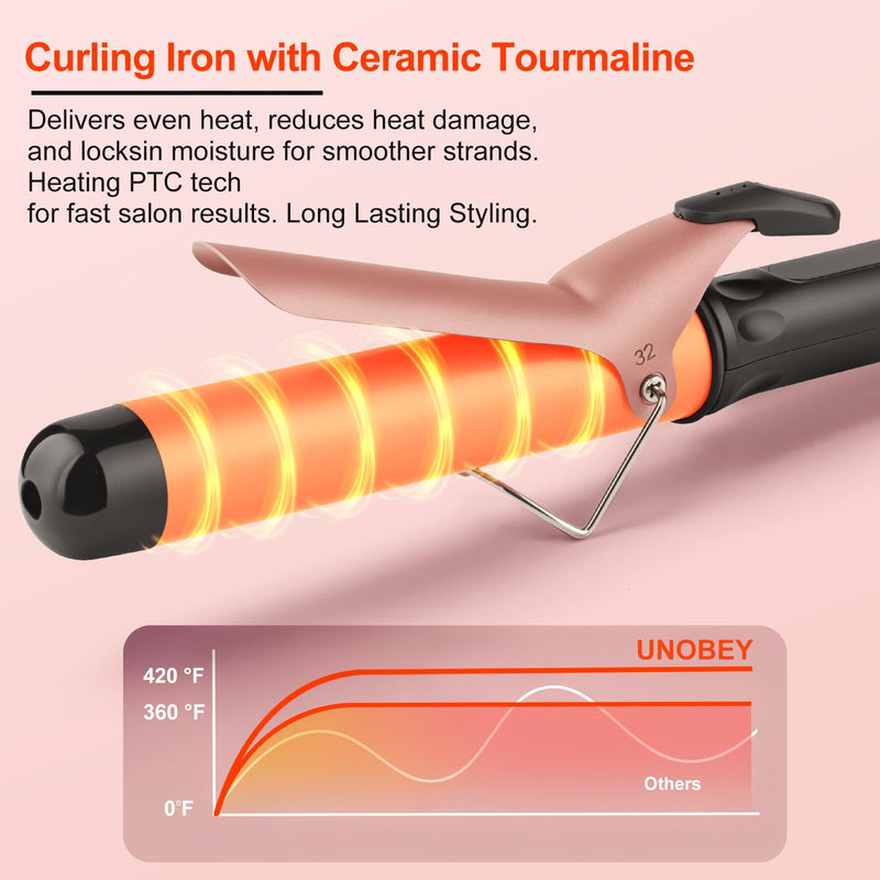  [AUSTRALIA] - Large Curling Tong 32mm Ceramic Curling Iron Wand for Soft Bouncy & Waves | Hair Curler Wand with 2 Temperature Settings, Long-Lasting Curls for Long & Medium Hair, Fast Heat-Up, Dual Voltage