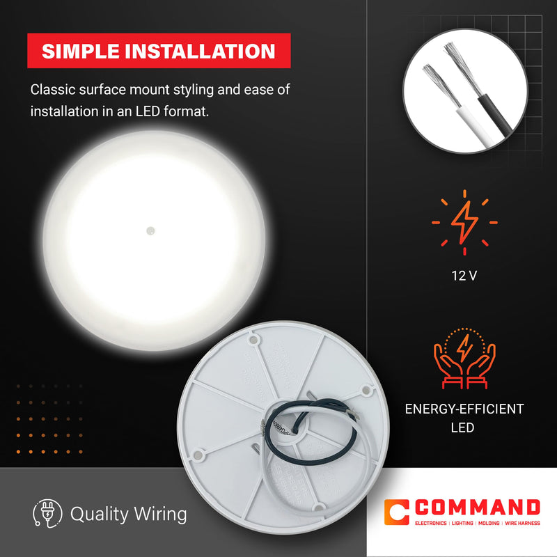 Command Electronics OEM 12V LED RV Low Profile Surface Mount Ceiling Light with Switch – Made in USA – 4.5" Diameter – 5-Pack 5 Pack