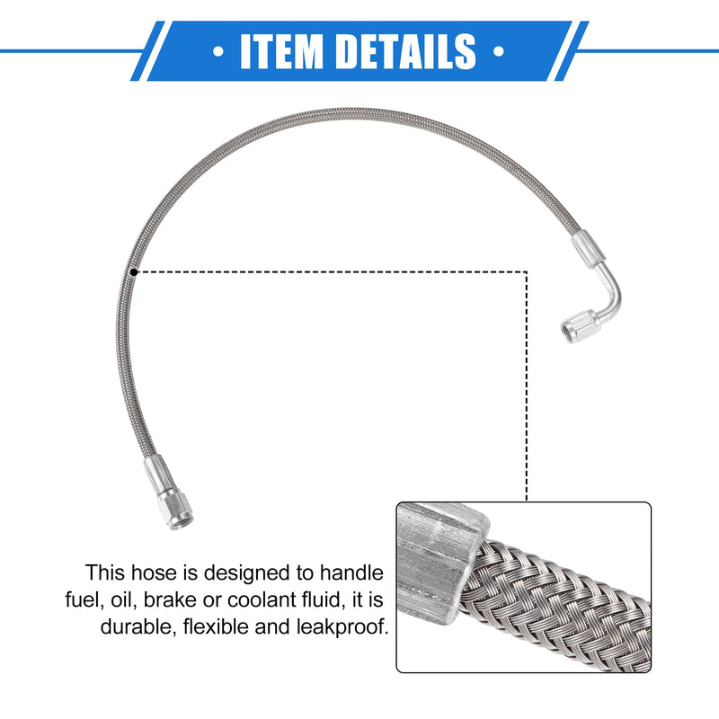 AN3 Braided Steel Turbo Oil Feed Line 90 Degree to Straight Hose End, 18" Remote Turbocharger Oil Drain Return Line Universal for Car Durable Stainless Steel PTFE Silver Tone 18 Inch