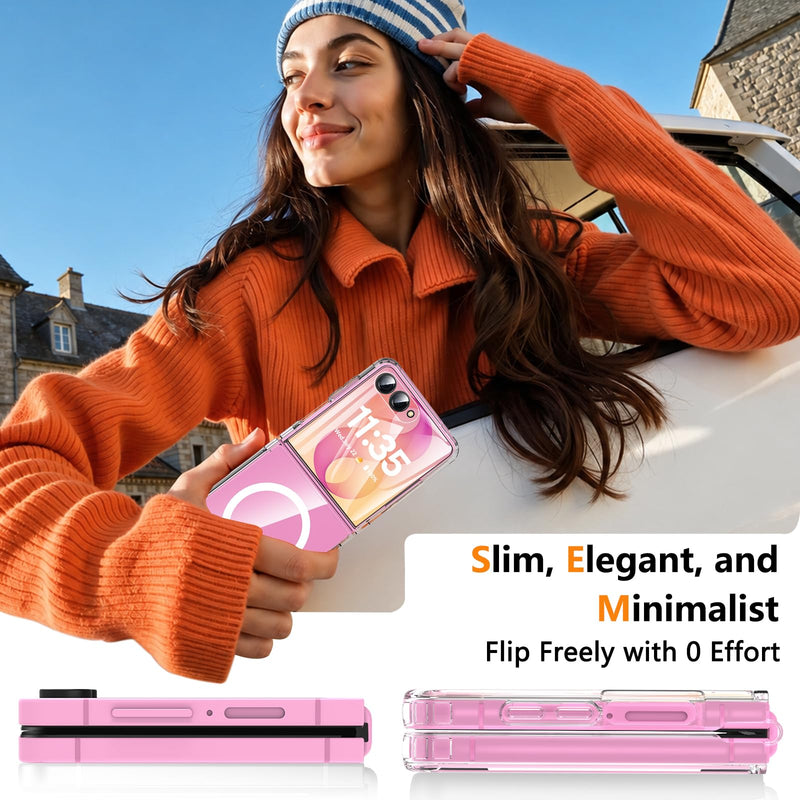 Hensinple for Samsung Galaxy Z Flip 8 Case,Magnetic Z Flip 7 Case with Built-in Screen Protector,Anti Yellowing Shockproof Rugged Slim Phone Cover for Samsung Galaxy Z Flip 7/8,Crystal Clear Samsung Z Flip 7/8-Clear Samsung Z Flip 7 / Z Flip 8