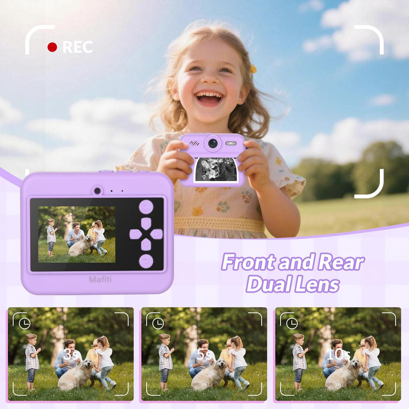 Mafiti Kids Camera Instant Print, 48MP Digital Camera Selfie 1080P Video with 32G TF Card, Toys Gifts for Girls Boys Aged 3-12 for Christmas/Birthday/Holiday (Purple) Purple