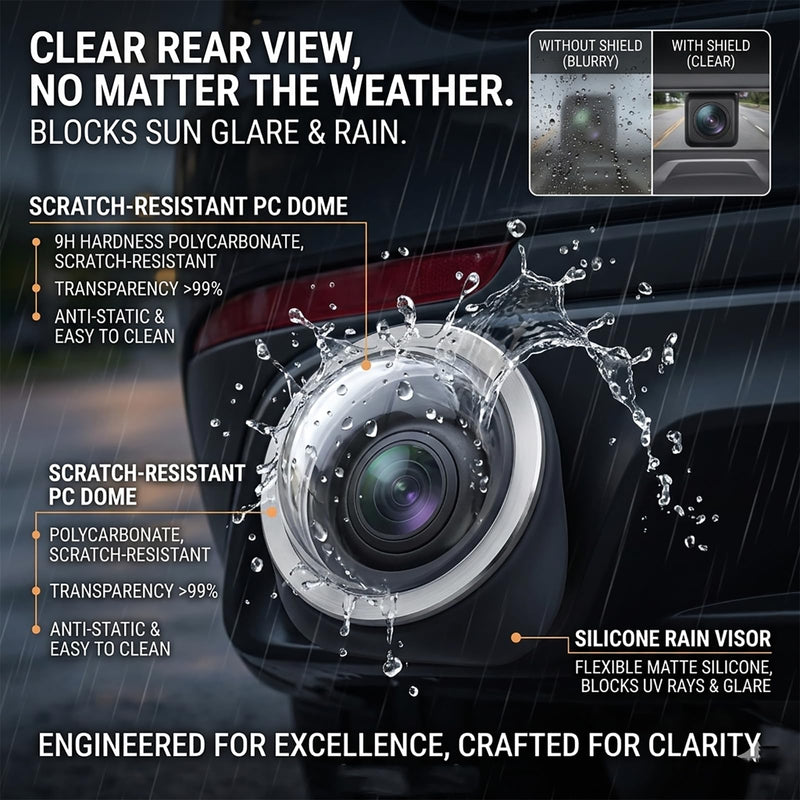 Universal Backup Camera Rain Cover and Sun Visor, Flexible Silicone Rear View Lens Protector Shield for Cars, Trucks & SUVs, Reduces Sun Glare & Water Drops (White) White
