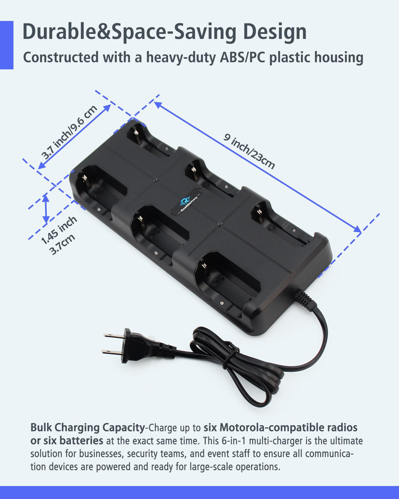 6-Way Multi-Unit Charger for Retevis RT22 RT22S WLN KD-C1 Zastone X6 NKTECH NK-U1 Zeadio ZS-B1 Luiton LT-316 Radtel RT-10 Walkie Talkie and Battery