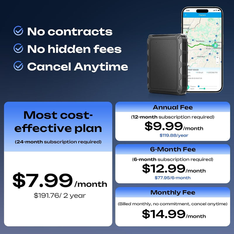 CXK GPS Tracker for Vehicles 4G LTE Global Tracker Device for Vehicles | 180-Day Standby Life Real-Time Alerts Car Tracker, 6-Month Route History, Strong Magnet, IP65 Waterproof, Subscription Needed Black