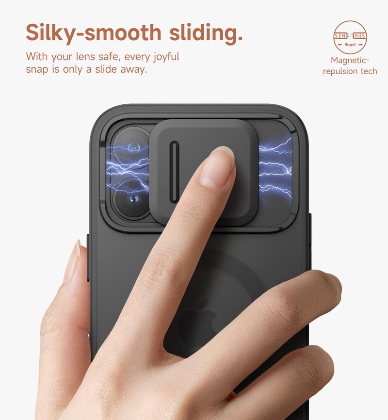 SURITCH for iPhone 14 Pro Max Case, Compatible with MagSafe, Built-in Kickstand & Camera Cover & Translucent Back, Shockproof Rugged Protective Phone Cover 6.7 Inch, Black