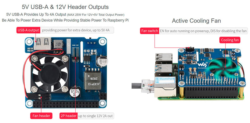 Power Over Ethernet (C) for Raspberry Pi 4B/3B+, POE HAT Board with Cooling Fan,Support IEEE 802.3af/at-Compliant Network,5V USB-A & 12V Header Outputs to Use More Peripherals C Version with High Power