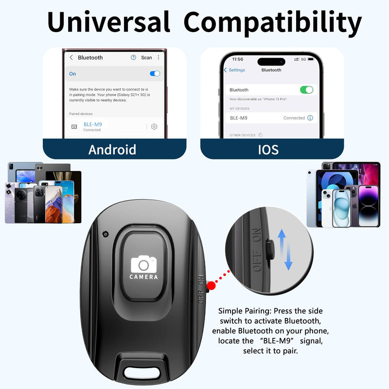 Bluetooth Camera Remote Shutter for iPhone and Android Smartphones, Rechargeable Wireless Phone Remote Control,Selfie Button for Photos and Videos, Charging Cable Included-Black 1