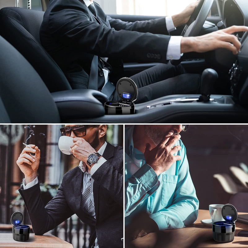 Car Mini Ashtray with Lid Easy Clean Up Detachable Auto Ashtray for Most Car Cup Holder Home Office Black 2