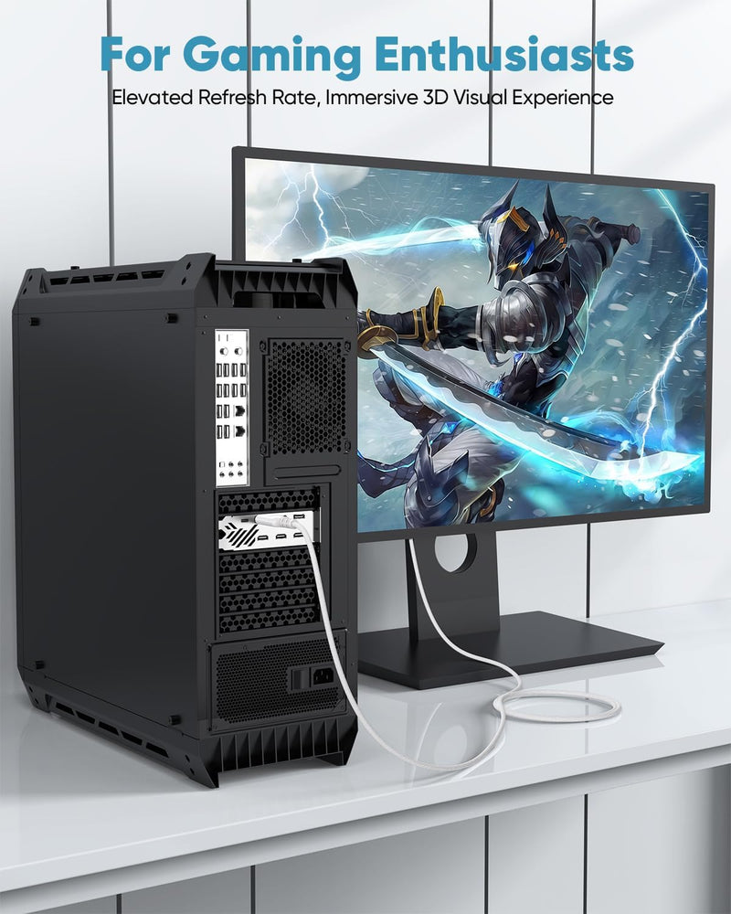 8K White Display Port Cable 15FT, DisplayPort 1.4 Cable DP Cord (8K@60Hz, 5K@60Hz, 4K@144Hz, 2K@240Hz, HDR) for Gaming Monitor PC, Laptop, Graphics Card