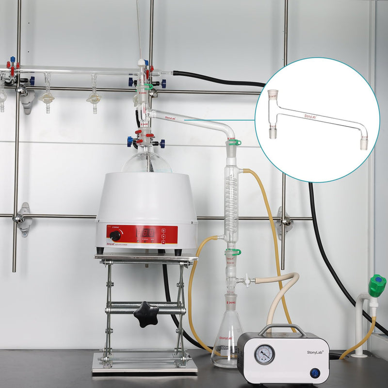 stonylab Borosilicate Glass 75 Degree Bent Distilling Adapter, with Two 24/40 Inner Joints and One Outer Joint, for Laboratory Distillation 24/40 Joint