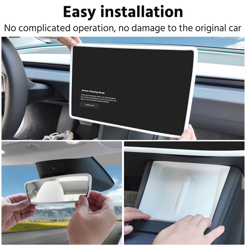 for Tesla Model 3 2024 2025 and model y Juniper Accessory Set: 3-Piece White Silicone Console Mat, Screen & Mirror Frame Protectors (Waterproof, Anti-Slip)(3 PCS White) 2024 2025 model 3 and model y Juniper