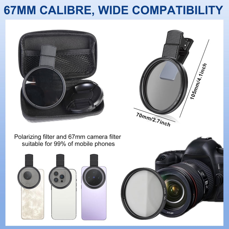 67mm CPL Filter for Phone/DSLR, HD Circular Polarizer Polarizing Filter, Lens Attachment for iPhone 17 16 15 14 13 12 Samsung Galaxy Pixel and Other Phones/Camera, Eliminate Reflections
