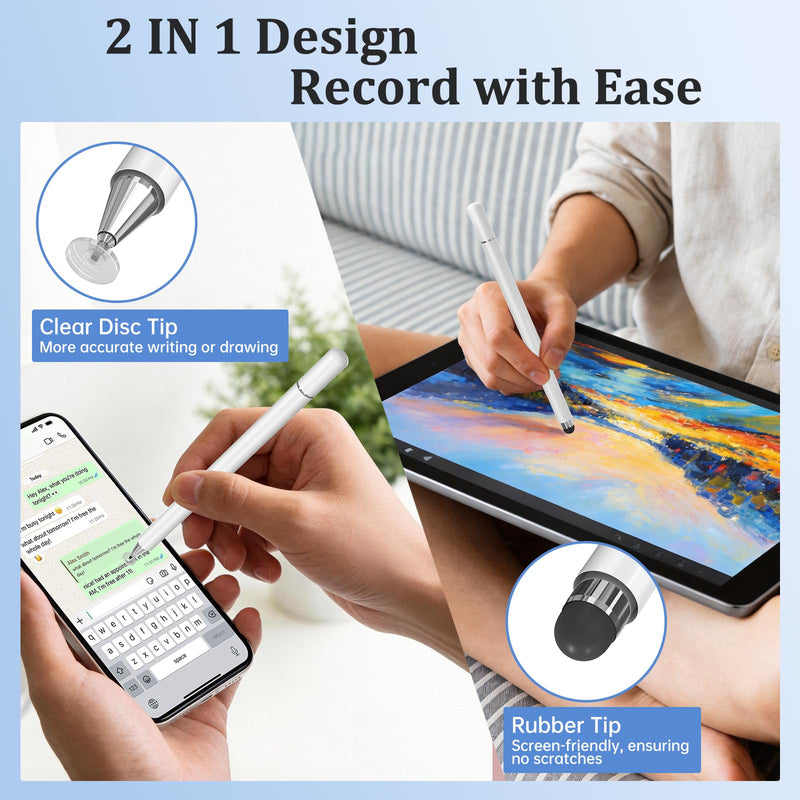 DIGIROOT Stylus Pen for Touchscreen, 2-in-1 Stylist Pens, 3Pcs Stylus | Rubber & Disc Tips, Magnetic Cap, High Sensitivity, Fit for iPad, iPhone, Switch, Android, Galaxy, Tablets, All Touch Screens Black & White & Rosegold