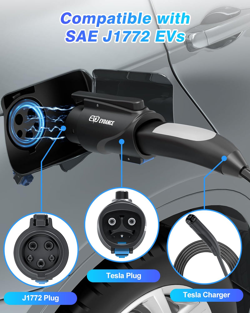 NACS to J1772 Charging Adapter - Max 80 Amp & 250V J1772 EV Adapter Compatible with Tesla High Powered Connectors Destination Chargers and Mobile Connectors (Black) Black