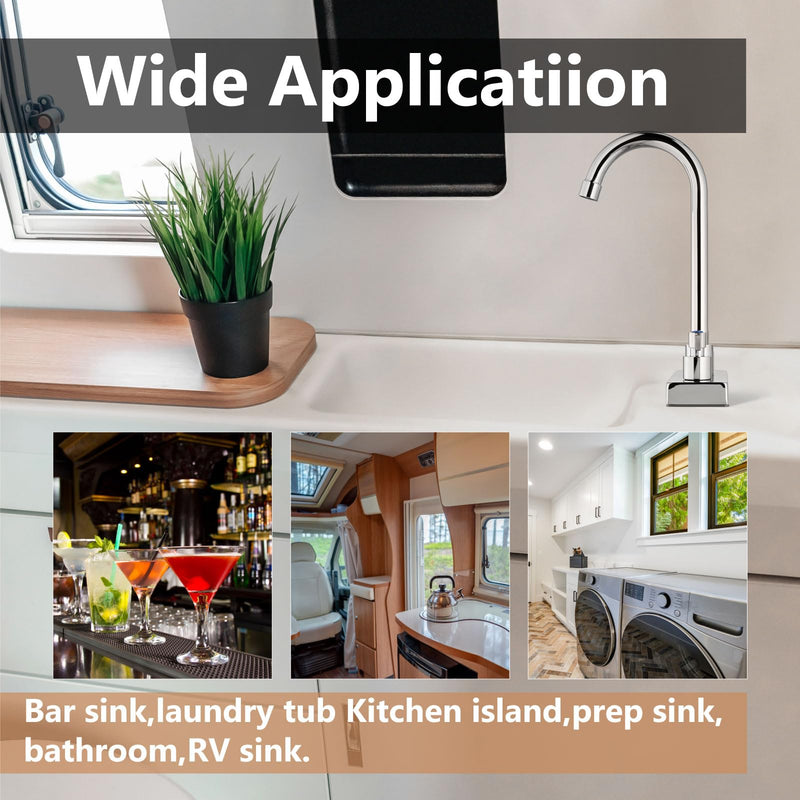 Bar Sink Faucet 4 Inch Center Deck Mount,2 Hole Prep Sink Faucet Dual Handles Commercial Utility Laundry Kitchen,Polished Chrome Polished Chrome