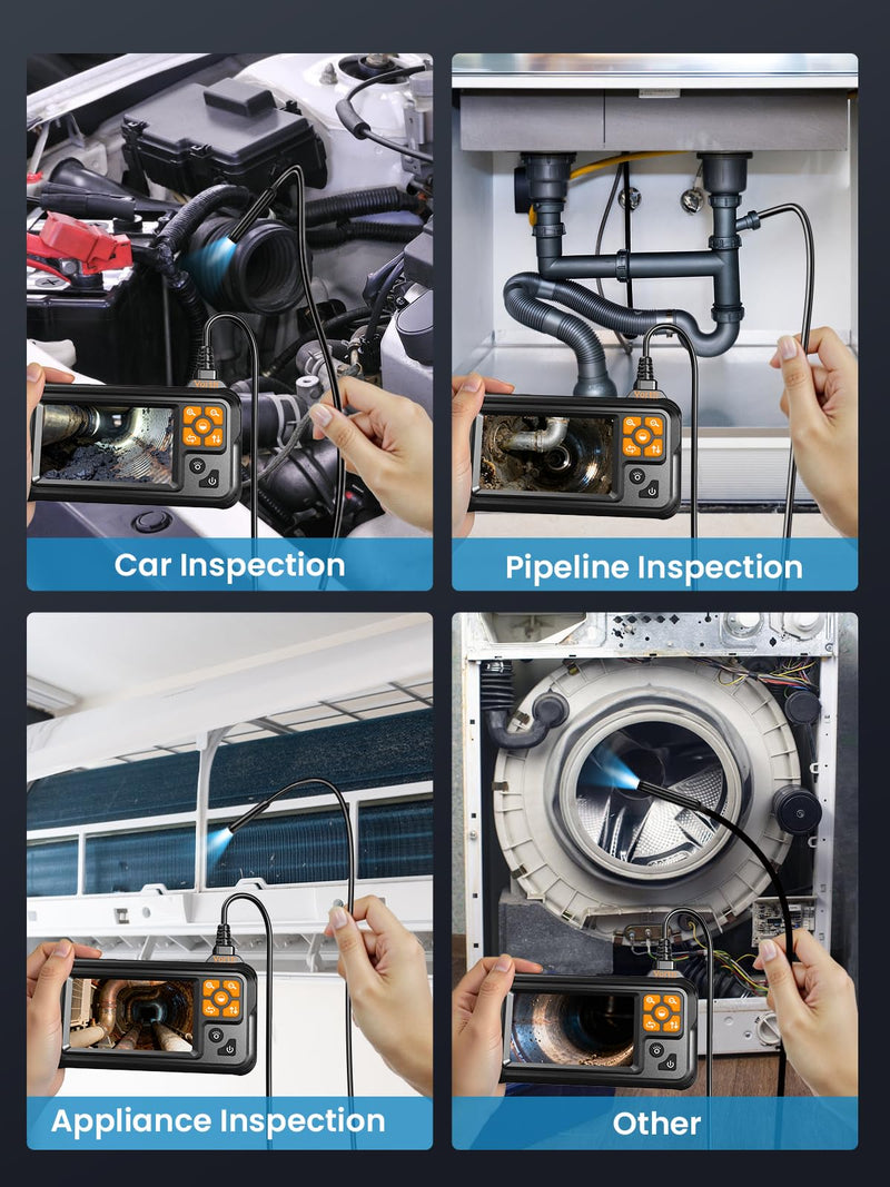 Endoscope Camera with Light, 4.3" IPS Screen 1080P Borescope with 8 LED Lights, 16.5 FT Semi-Rigid Cable Snake Camera, IP67 Waterproof Sewer Inspection Men Tool Single Lens P100-Single lens