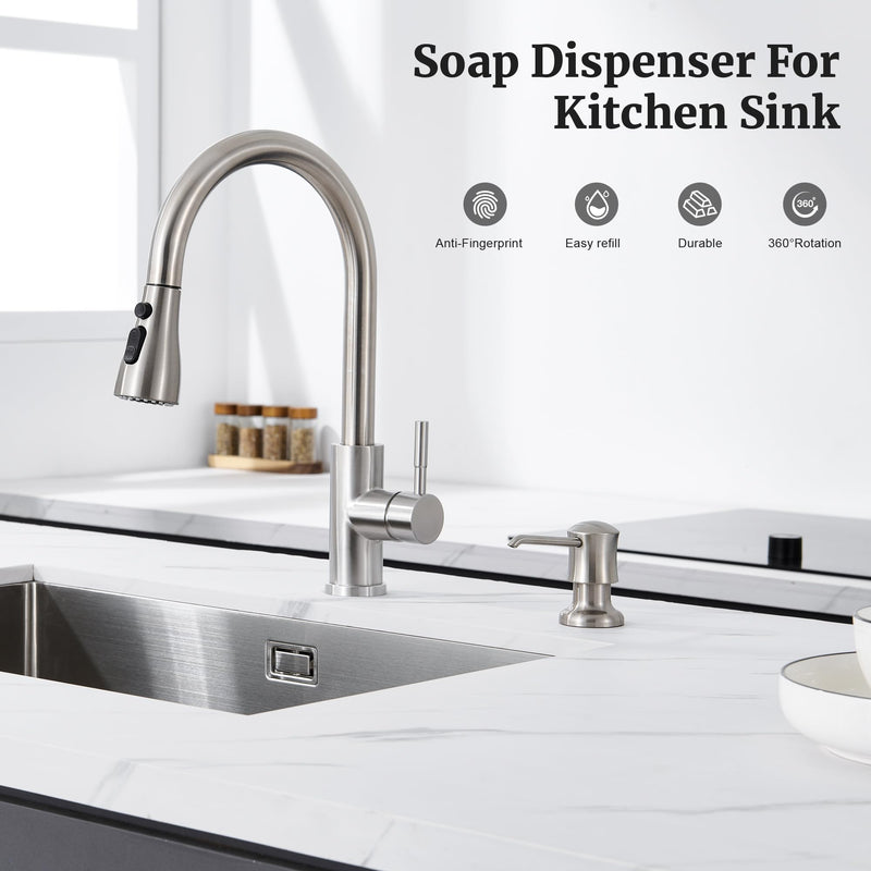 Sink Soap Dispenser for Kitchen Sink Brushed Nickel Upgrade with 40" Silicone Extension Tube Kit, Connect to Your Soap Bottle Directly with Tube Kit