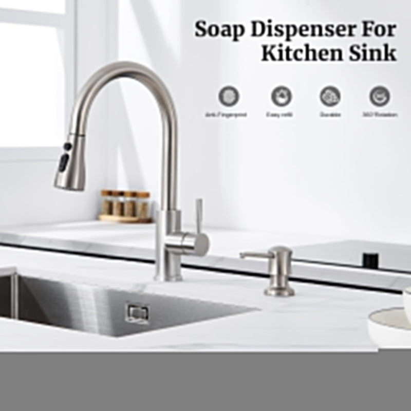 Soap Dispenser for Kitchen Sink Brushed Nickel, Built-in and Refill-from-Top Design with Liquid Hand & Dish Soap Bottle with Bottle